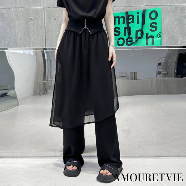 レース付きモダンストレートパンツ /レディース モレビー|モード系ファッションブランド